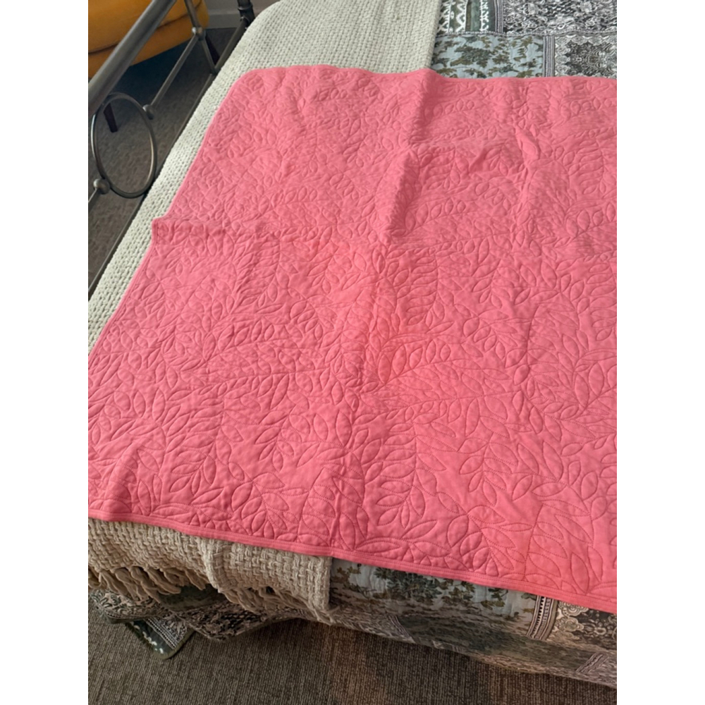 Kate Quinn Baby Quilt Pink Leaf Stitch Organic Cotton Crib Blanket Nursery Play